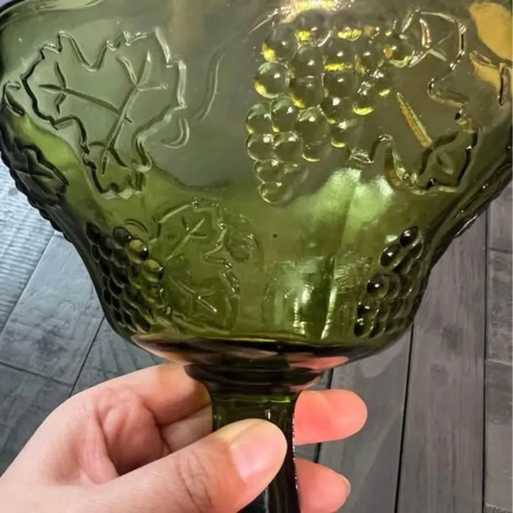 Indiana Glass Avocado Green Harvest Grapes Footed Compote Fruit Bowl